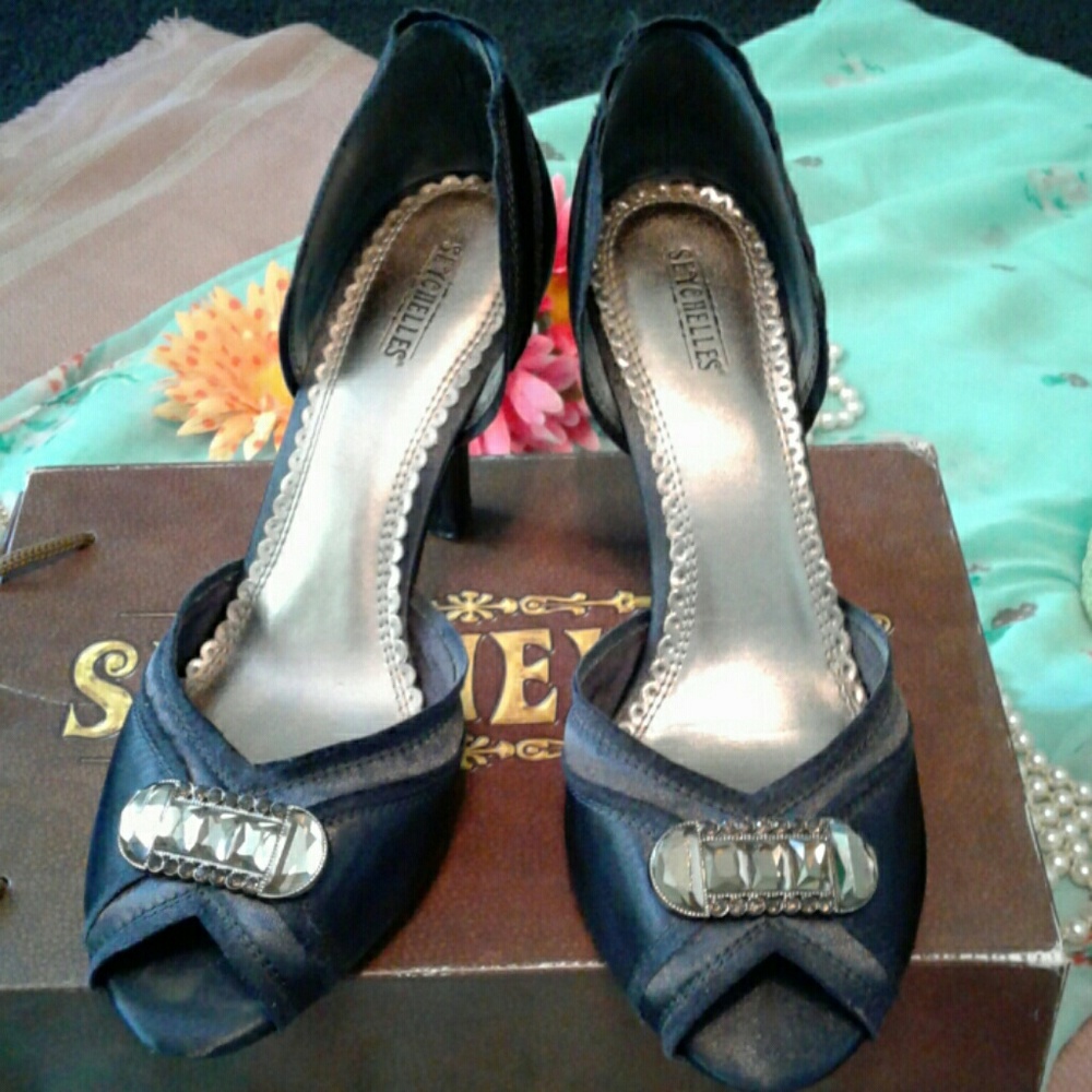 Sale! Velvet navy blue High heels rhinestone shoes - Picture 5 of 5